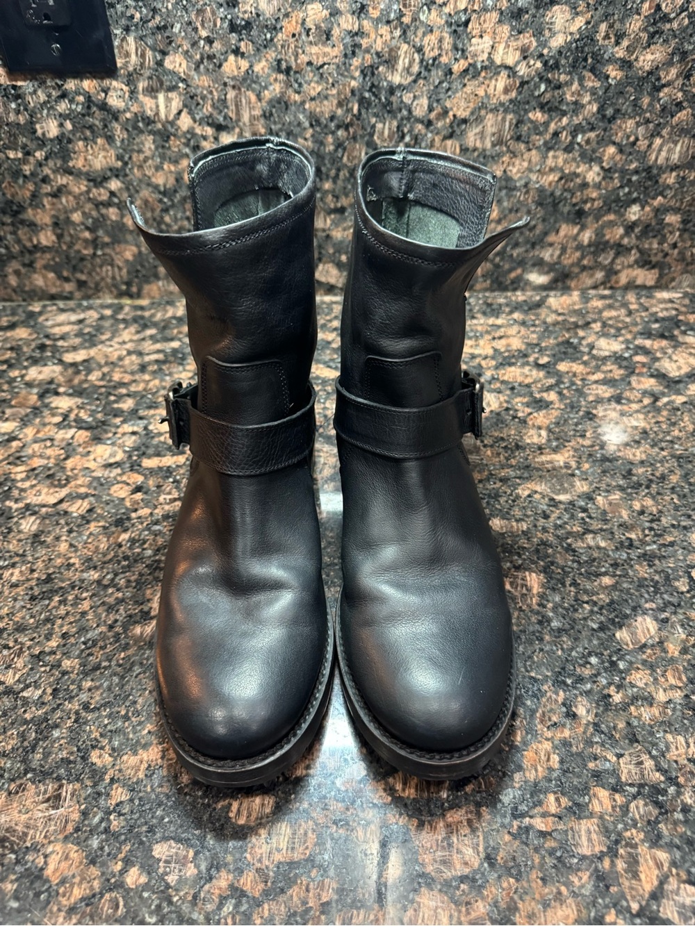 Frye Black Leather Women's Combat Moto Boots with Buckle, Size 7b